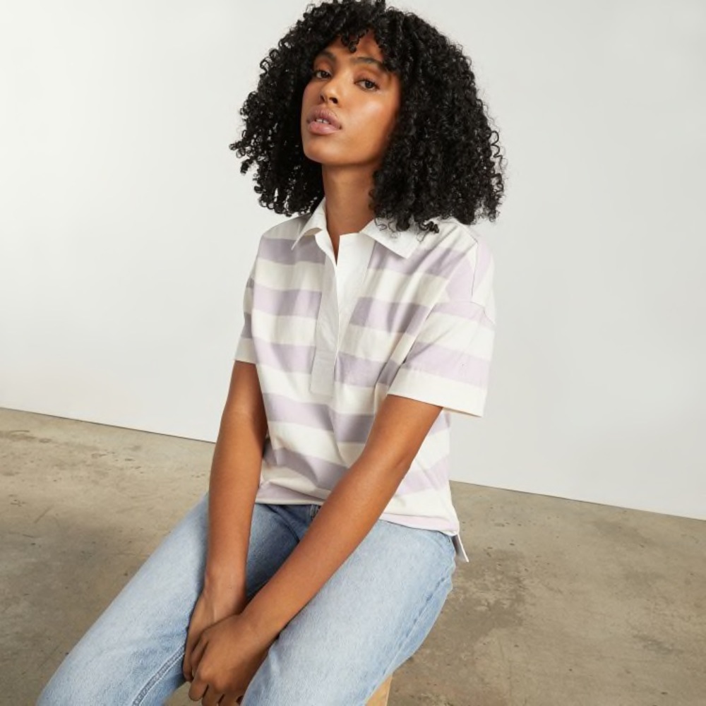 NWOT Everlane The Retro Jersey Polo. Size XS. Pale Orchid/Canvas.